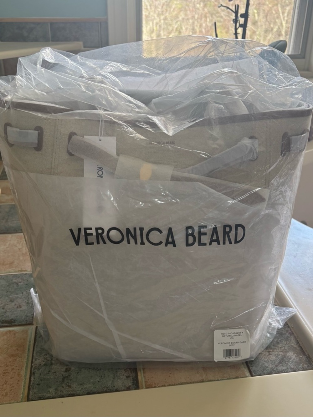 NWT- Veronica Beard Dash Canvas Tote with Tan Leather Trim